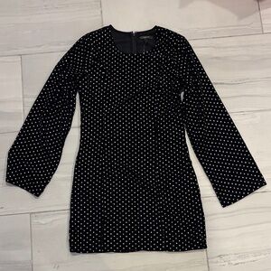 Aqua Metallic Polka Dot Black Velvet Bell Sleeve Mini Dress